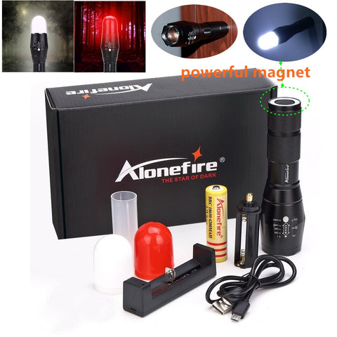 Alonefire G700-M CREE XM-L T6 3800LM Zoomable LED Flashlight signal light Emergency Hunt Fish Railway Signal+battery+charger