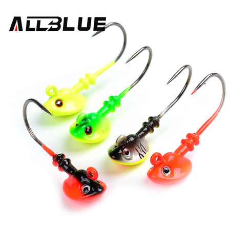 ALLBLUE Fish Head Hooks 4pcs/lot 10g Lead Head Hook Lure Hook Jig Head Multicolor Fishing Tackle Fishing Hooks