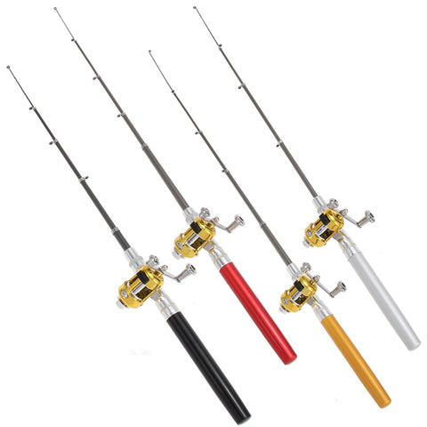 Hot!! Mini Portable Pocket Fish Pen Aluminum Alloy Fishing Rod Pole Reel pesca Wholesale