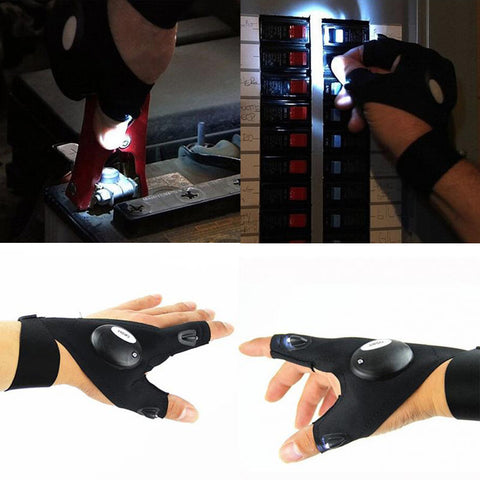 Fingerless Glove LED Flashlight Torch Outdoor Hunting Fishing Hiking Magic Strap Survival Rescue Light Glove Left /Right Hand#