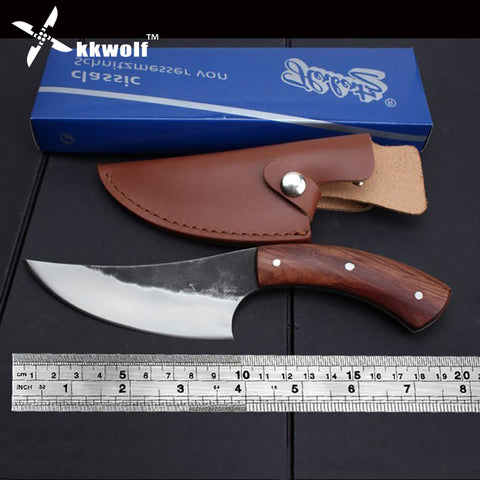 KKWOLF High carbon steel fixed knife Straight Handmade forged hunting knife 58HRC Wooden handle  Camping Tactical Survival Knife