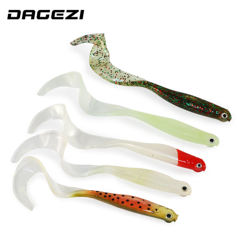 DAGEZI 5pcs/lot Long tail Luminous soft fishing lure Abdomen open hook Soft bait  Swimbaits Jig Head Soft Lure Fly Fishing Bait