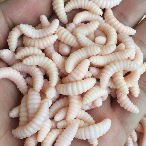 200Pcs/lot 4 Colors Soft Fishing Lures Maggots Worms Bread Bug Bionic Grubs Trout Baits Tackle Pesca iscas Artificias Lures