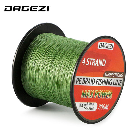 DAGEZI 20-90LB BRAIDED fishing lines With Gift  4 strand 300m Super Strong  Multifilament 100% PE Braided Fishing Line