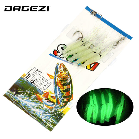 DAGEZI Soft Luminous shrimps New 5pcs/set   Fishing Lure  Luminous Shrimp Bait Jigs Lure soft lure Worm Fake lure 5 size