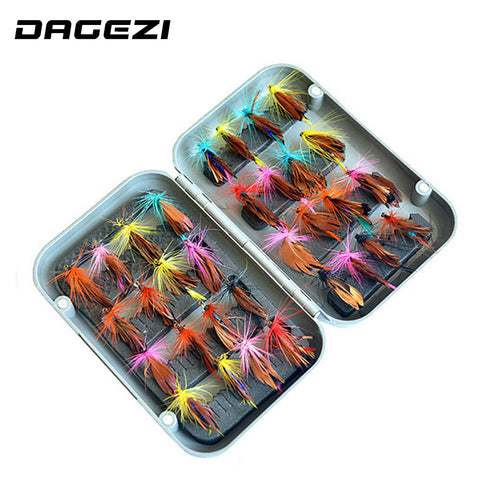 DAGEZI 32pcs/sets fly fishing lure set Artificial bait trout fly fishing lures fishing hooks fishing tackle box