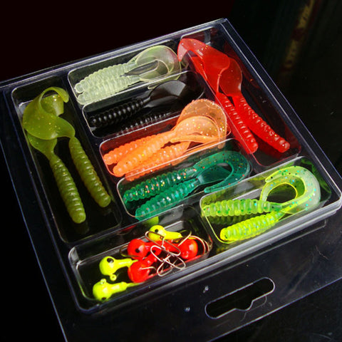 MUQGEW 25Pcs Soft Worm Simulation Lure Set Head Jig Hooks Fishing Baits Set Tackle #S0