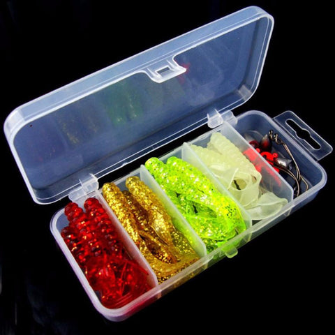 2017 31Pcs Worm Lure Soft Plastic Artificial Lure Isca Pesca Head Jig Hooks Fishing Baits Set#EW