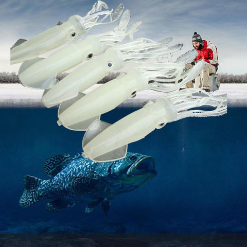 MUQGEW 53g 10cm 5pc/bag Squid Jig Glow Octopus Silicone Fishing lure Soft Baits Fishing Tackle Set Artificial Bait sea lure #EWX