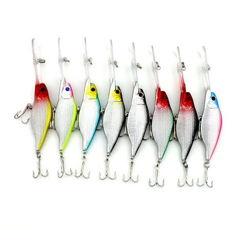 MUQGEW 8pc sink medium dive hard fishing bait long mouth 3d eyes tight wobble tackle #S0