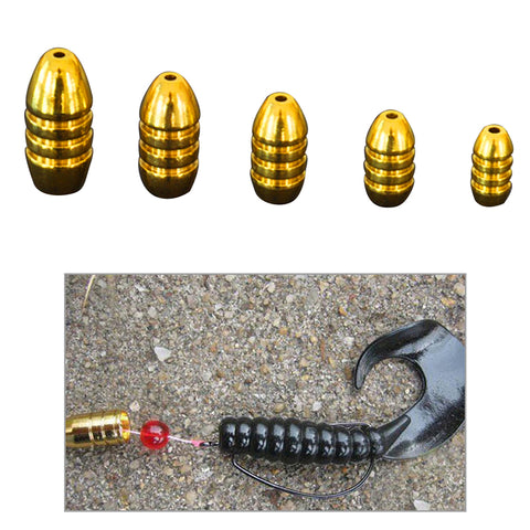 5Pcs/Set Fishing Hook Bait Line Screw Thread Copper Bullets Shape Fish Sinkers