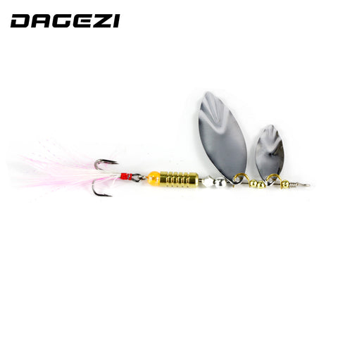 DAGEZI 360 degree rotation Metal Sequins Fishing Lure Spoon Lure with Feather Noise Paillette Hard Baits Treble Hook Pesca