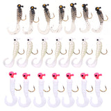 7pcs/pack Soft Fishing Lures Baits Gigged Twirl Tails Jig Ball Head Artificial Bait Fake Lure Fishing Tackle Accessories 3 Color