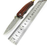 9CR18 Damascus Pocket Folding Knife Handmade Wood Handle Tactical Survival EDC Knives Outdoor Hunting Camping EDC Rescue Tools