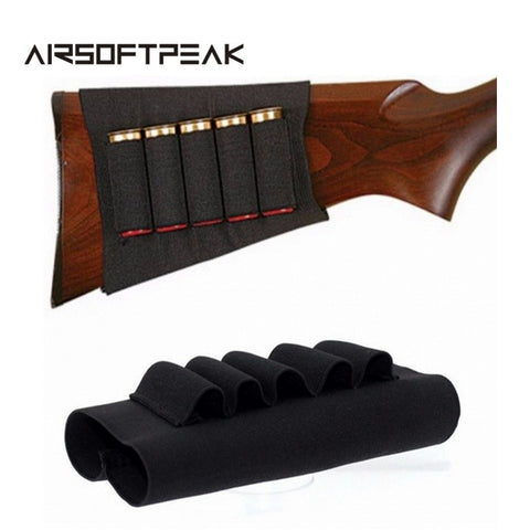 Airsoft Rifle Hunting Tactical Shotgun Pouches 5 Butt Cartridges Stock Shell Holder Elastic Fabric Ammunition Carrier Pouch