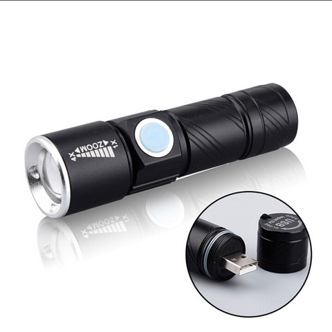 LemonBest USB Flash Light Bike Handy Powerful LED Flashlight Rechargeable Torch usb Pocket LED Zoomable Lamp For Hunting Black