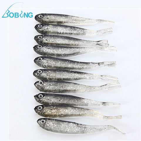 Bobing 10pcs/lot 80mm Soft Silicone Tiddler Lure Fluke Fish Fishing Saltwater Fishing Tackle Box Accessory Tool Fish Bait