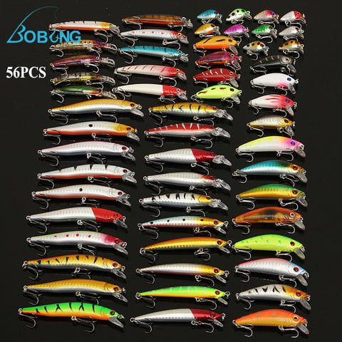 Bobing 56Pcs/lot Almighty Mixed Fishing Lure Bait Set Wobbler Crankbaits Swimbait Minnow Hard Baits Spiners Carp Fishing Tackle