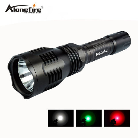 AloneFire HS-802 Hunting LED Flashlight Green Red Light Lighting Torch Dual mode Remote Pressure Switch+Gun mount
