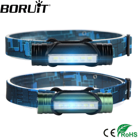 BORUiT 6 LED 500LM Headlamp 3-Mode Headlight USB Rechargeable Flashlight Fishing Frontal Lantern Hunting Head Torch