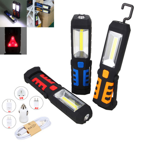 New Rechargeable Portable COB LED Flashlight Work Light Magnetic 360 Degree Stand Hanging Flashlight Camping Hunting Torch Lamp