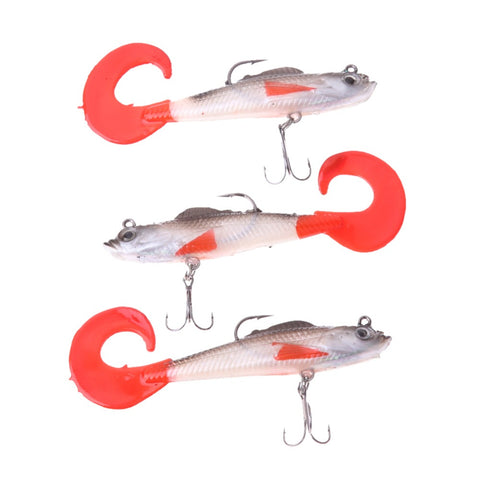 3Pcs 10cm/9.3g Lead Head Soft Fishing Lures Long T Tail Fishing Lure  Pesca Sharp Treble Hook Bait Fake Fish Lures With 2 Hooks