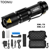 Tooniu Mini Zoom cree XML L2 T6 Flashlight Led Torch 5 mode 3800 Lumens waterproof 18650 Rechargeable battery
