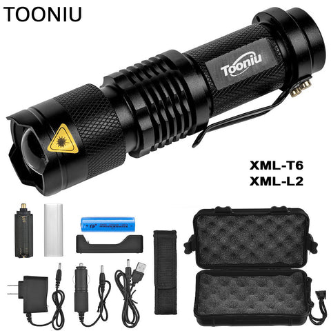 Tooniu Mini Zoom cree XML L2 T6 Flashlight Led Torch 5 mode 3800 Lumens waterproof 18650 Rechargeable battery