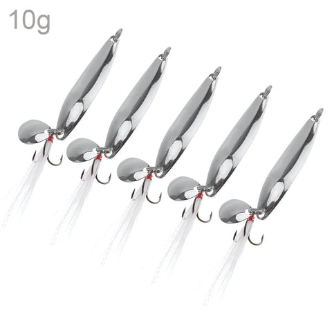 Weihe Sale 5pcs 10g Metal Sequins Fishing Lure Spinner Spoon Hard Bait with Feather Treble Hook for Pesca / Bass / Black Fishs