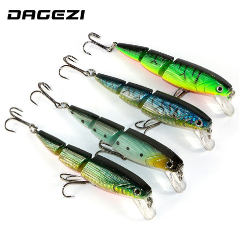 DAGEZI 3 Sections 3D Eyes Fishing Lures 10.5cm/15g fishing tackle 4 color Minnow fishing hard bait 4pcs/lot 6# Hook